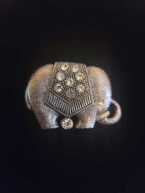 Silver Elephant Brooch with Crystal-like Accents